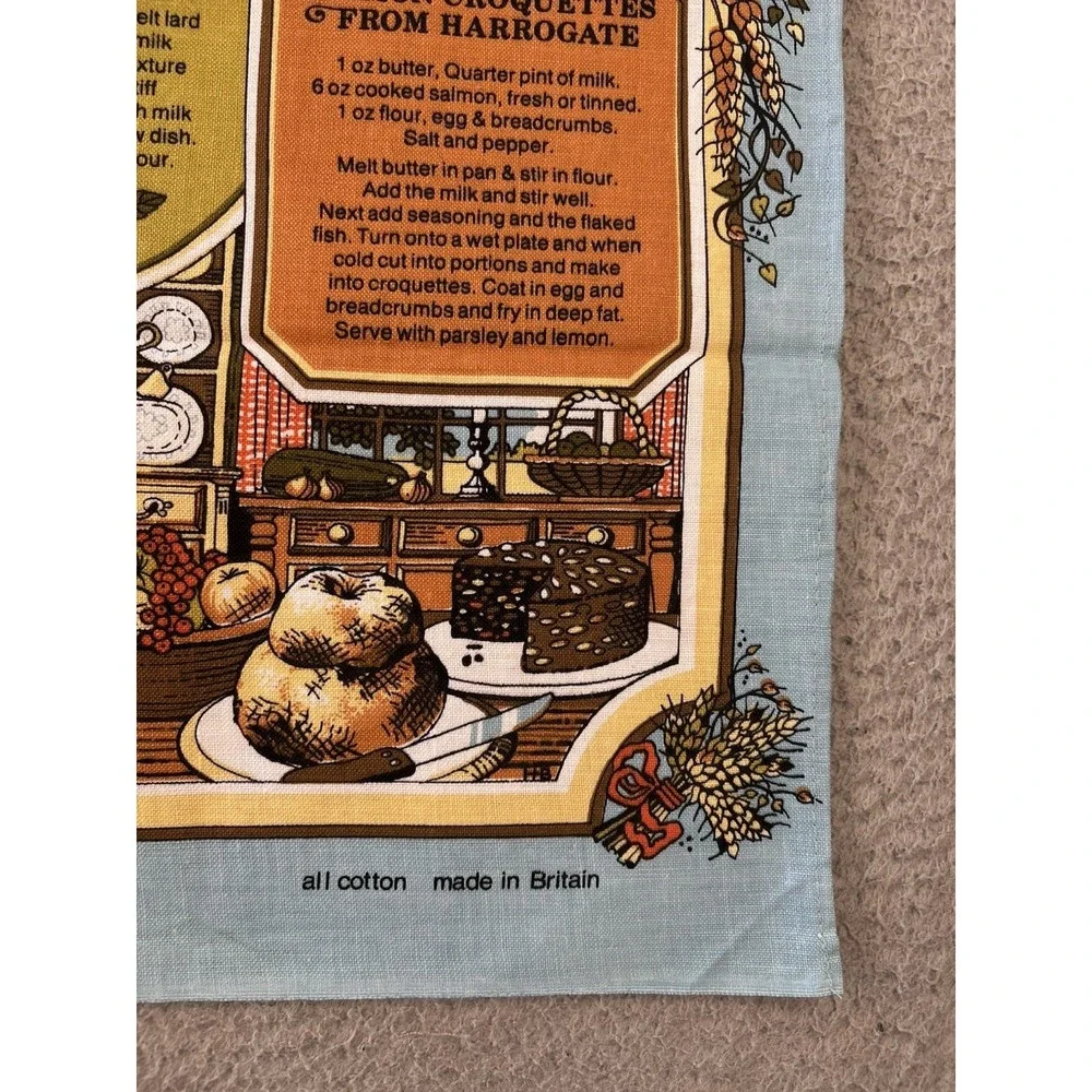 Vintage Traditional Yorkshire Recipes Tea Towel 1981 Made in Britain by Vista